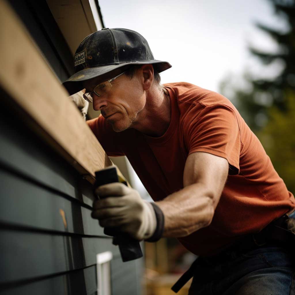 A man installing siding on a home